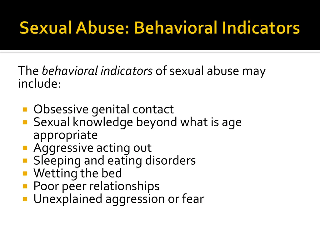 the behavioral indicators of sexual abuse