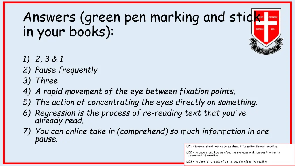 answers green pen marking and stick in your books