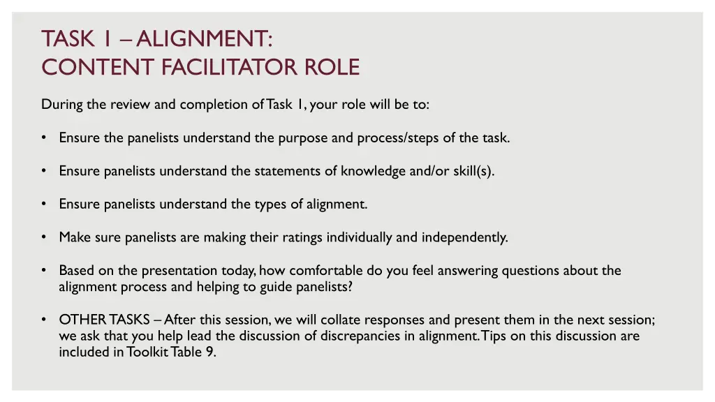 task 1 alignment content facilitator role