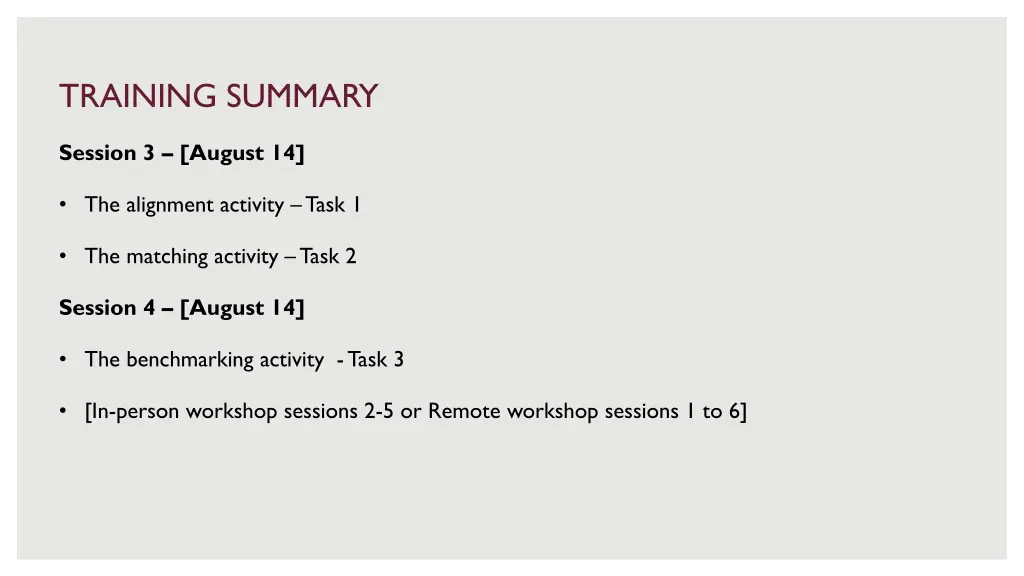 training summary 1