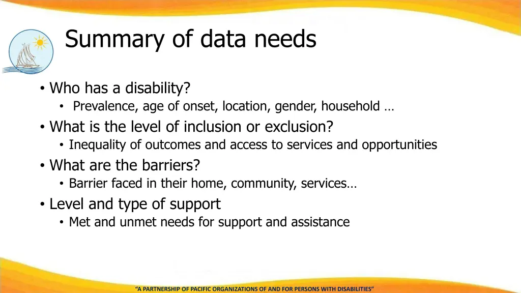 summary of data needs