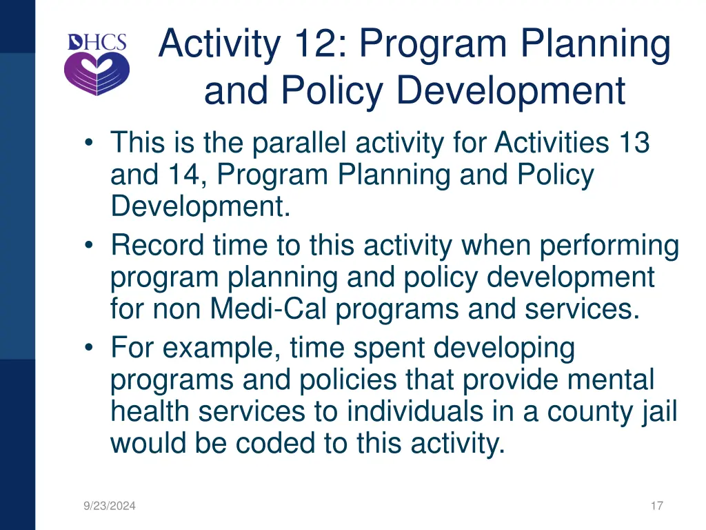 activity 12 program planning and policy