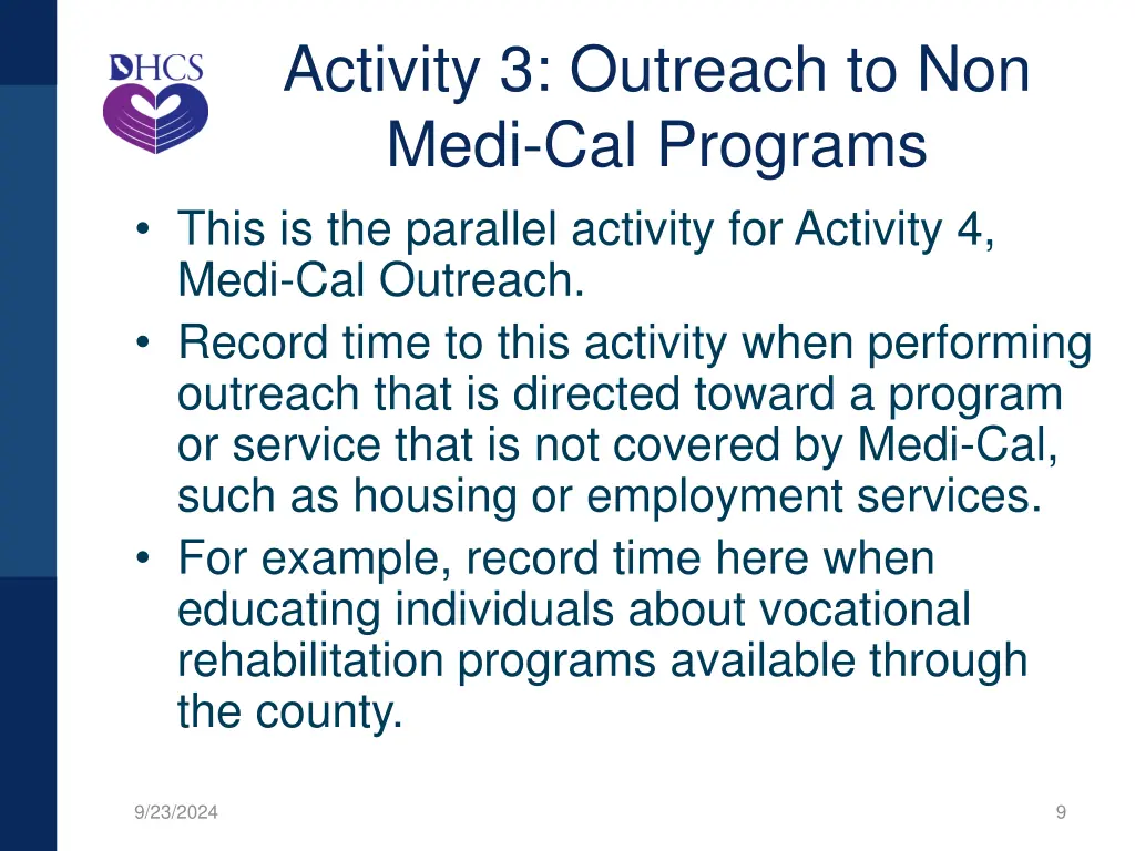 activity 3 outreach to non medi cal programs