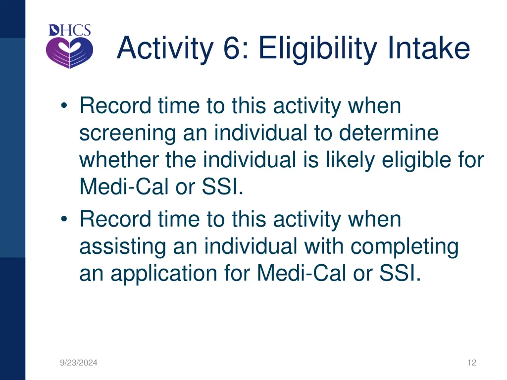 activity 6 eligibility intake