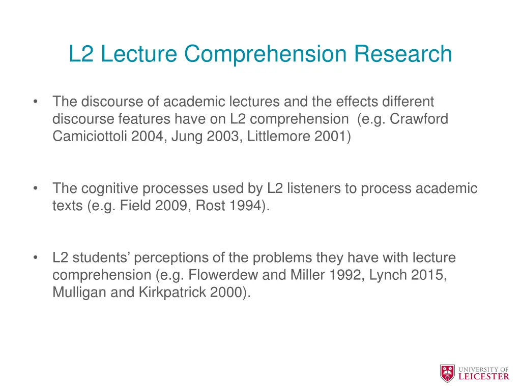 l2 lecture comprehension research