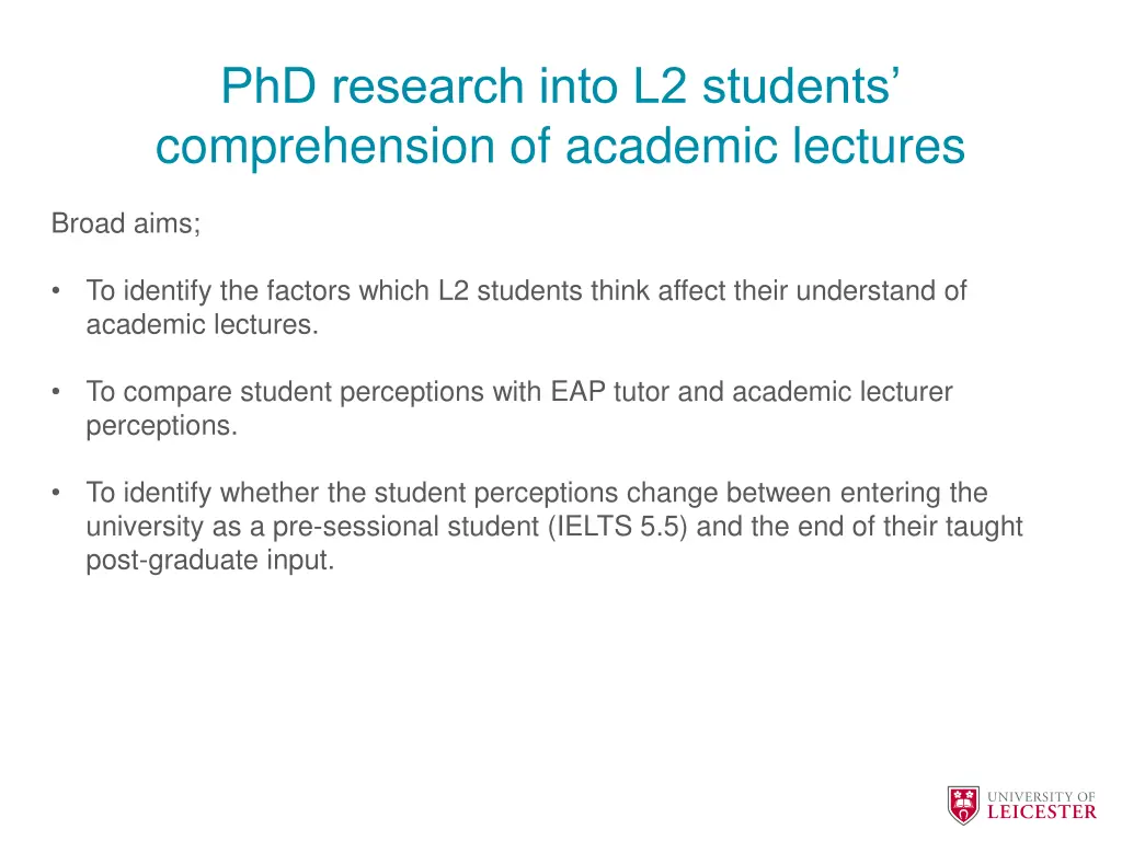 phd research into l2 students comprehension