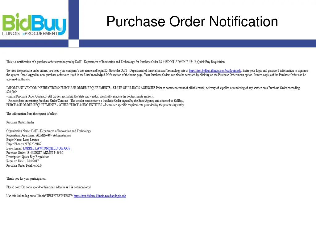 purchase order notification