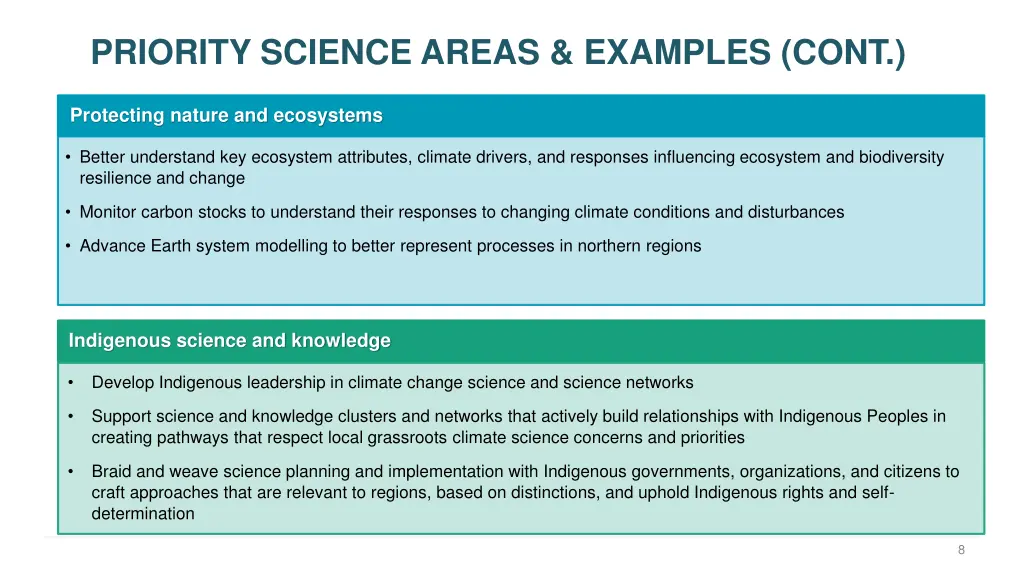 priority science areas examples cont 1