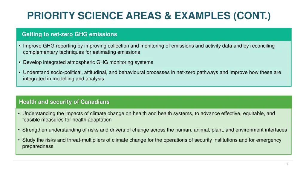 priority science areas examples cont