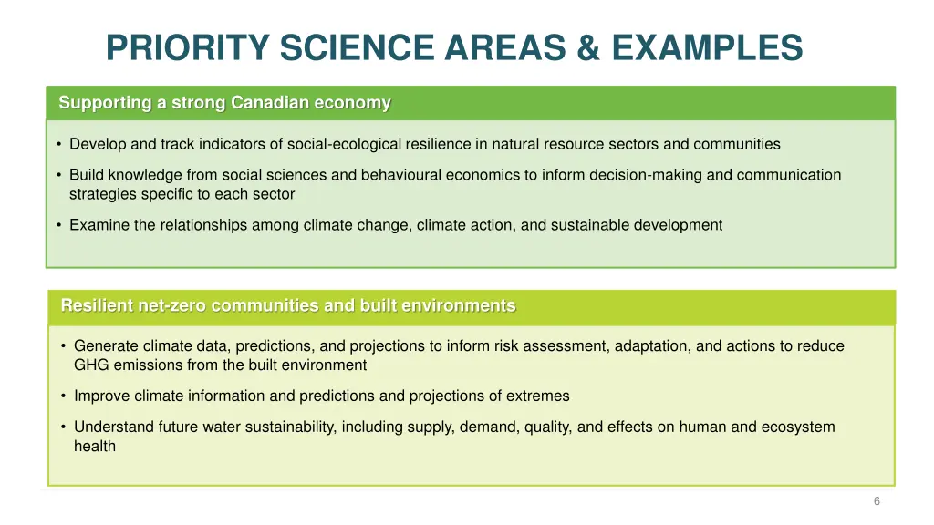 priority science areas examples