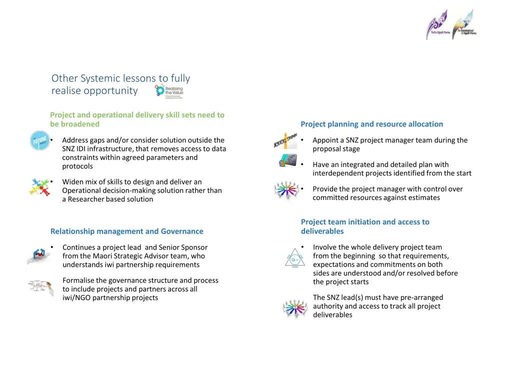 other systemic lessons to fully realise