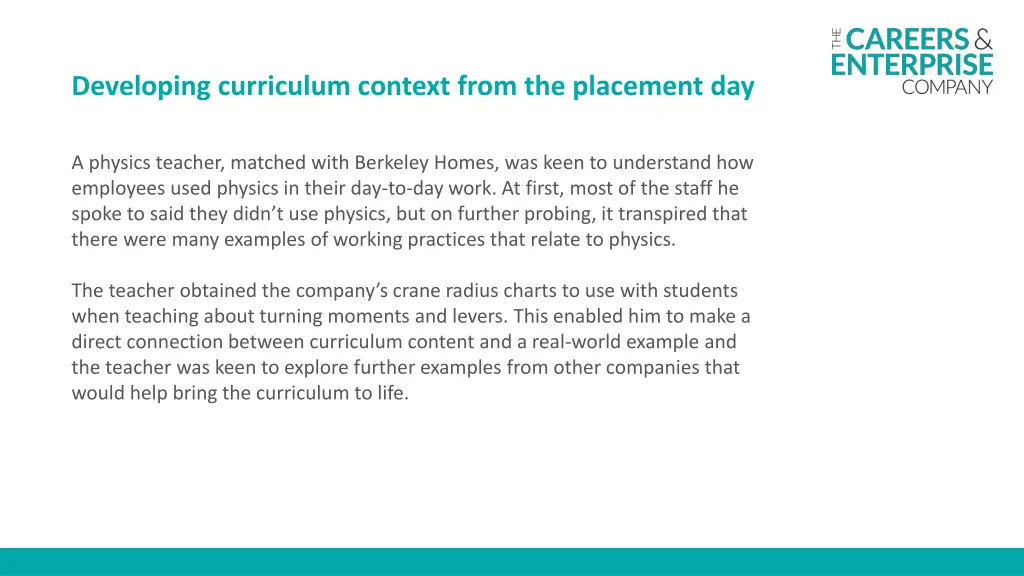 developing curriculum context from the placement