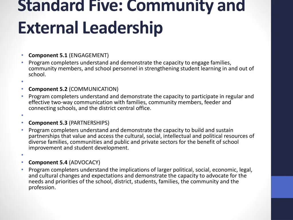 standard five community and external leadership