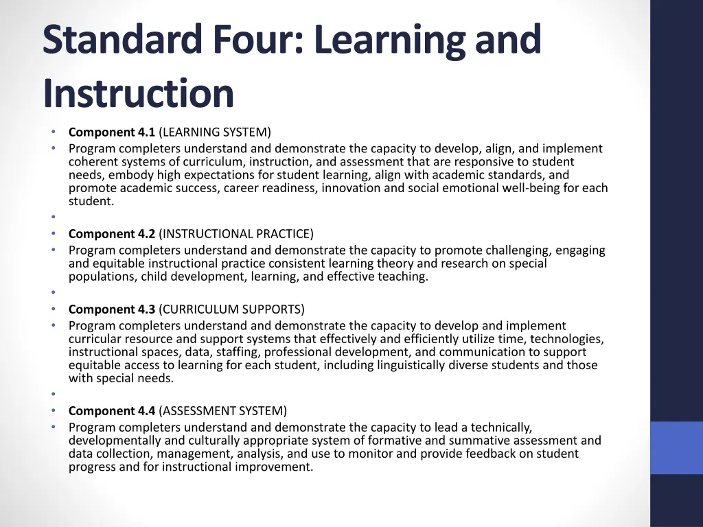 standard four learning and instruction component