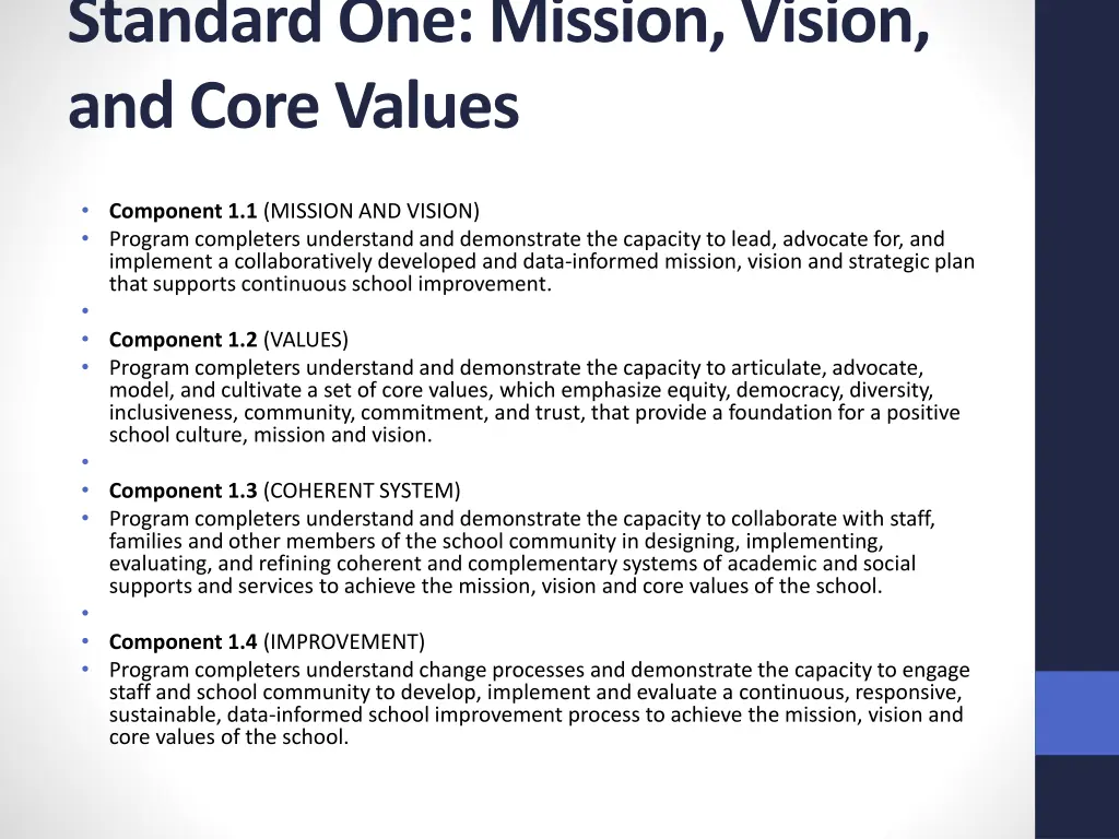 standard one mission vision and core values