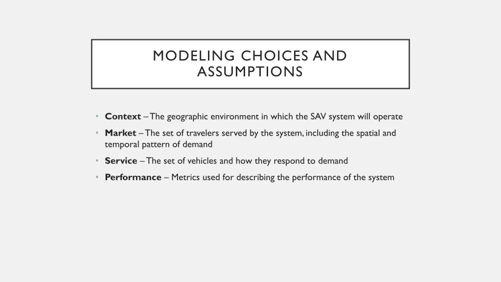 modeling choices and assumptions 1