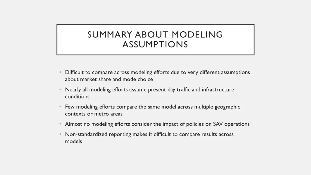 summary about modeling assumptions