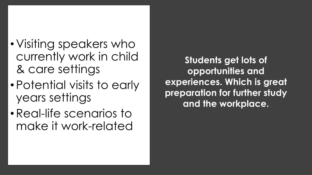 visiting speakers who currently work in child