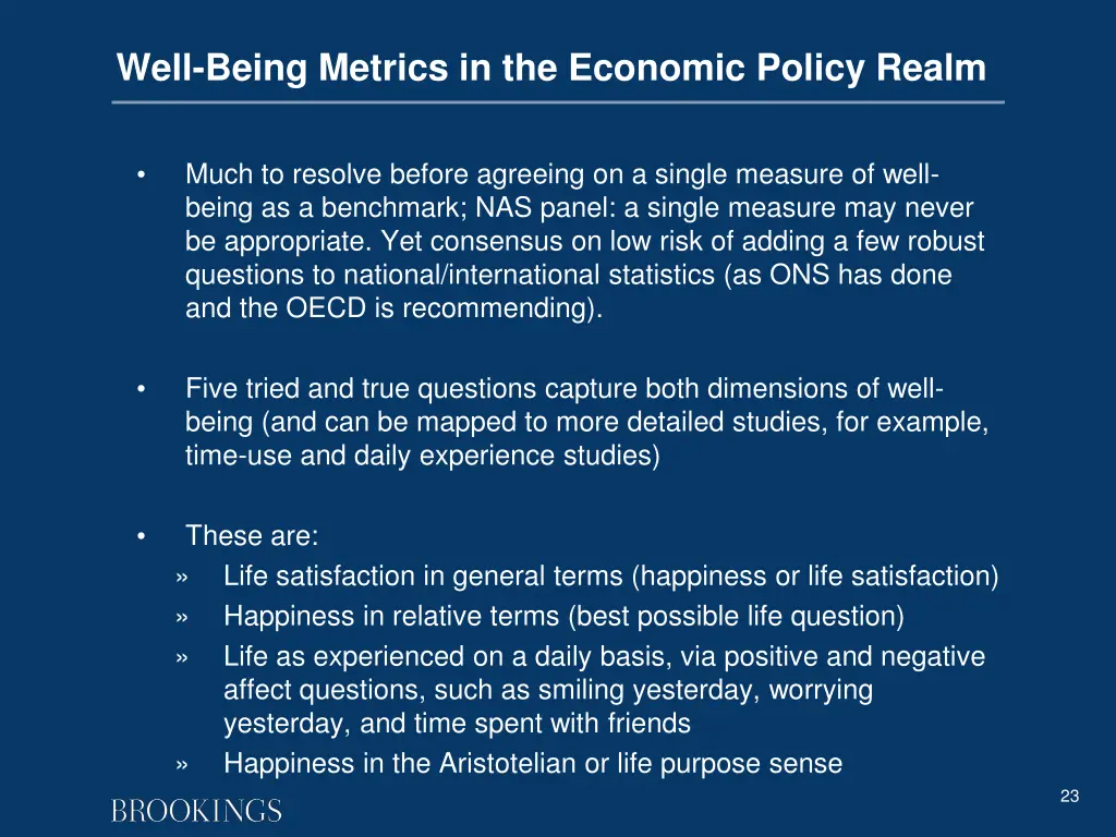 well being metrics in the economic policy realm