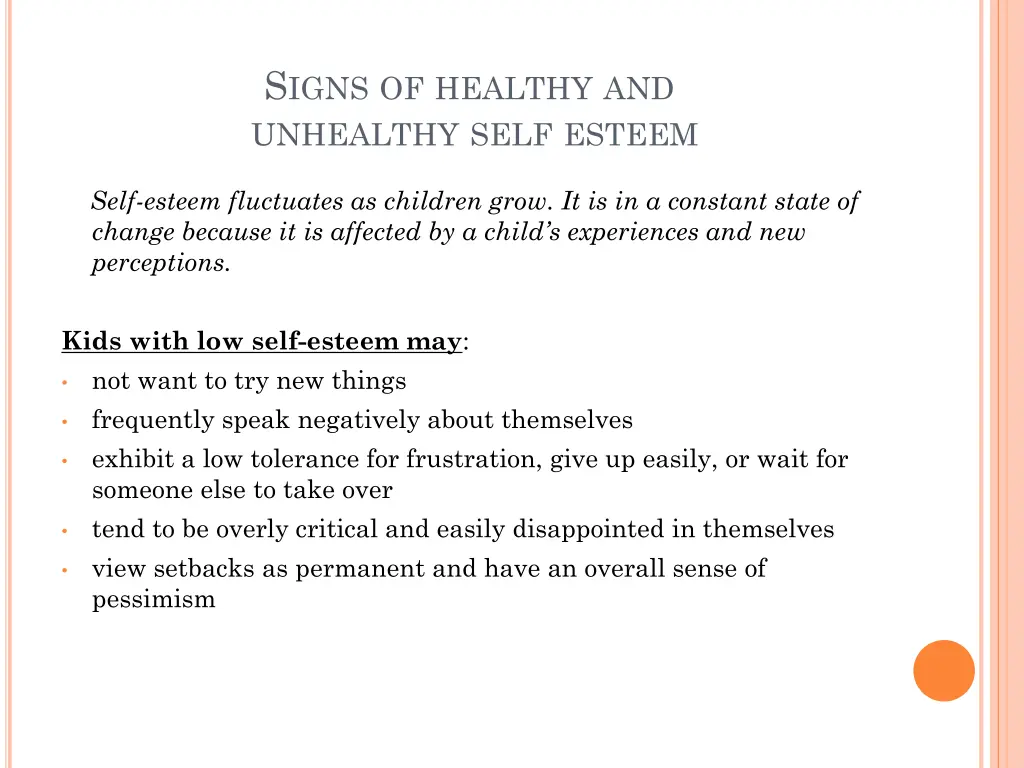 s igns of healthy and unhealthy self esteem