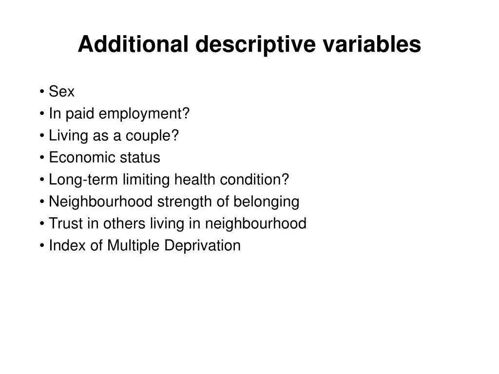 additional descriptive variables