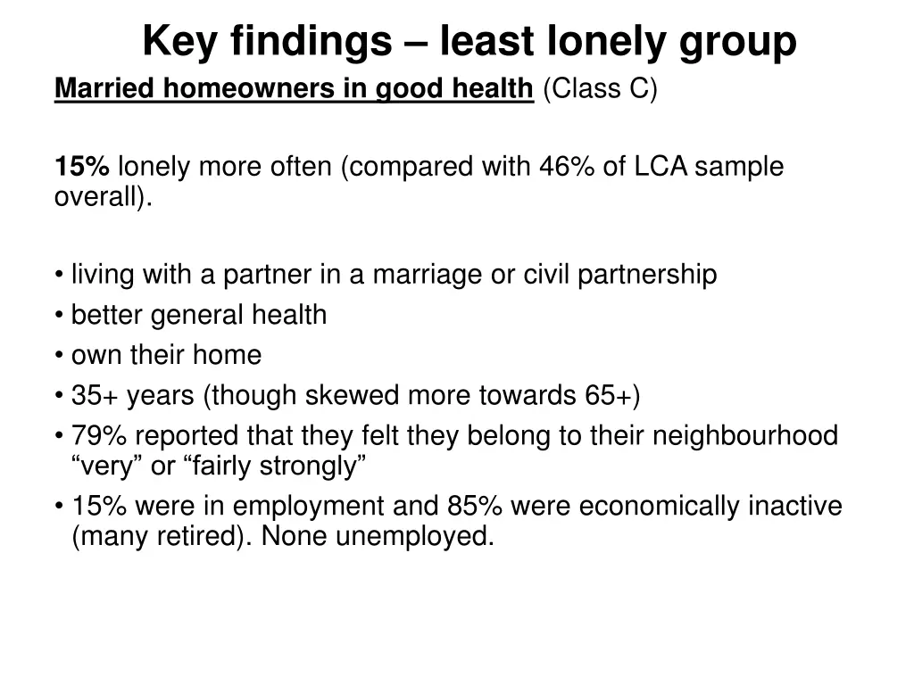 key findings least lonely group