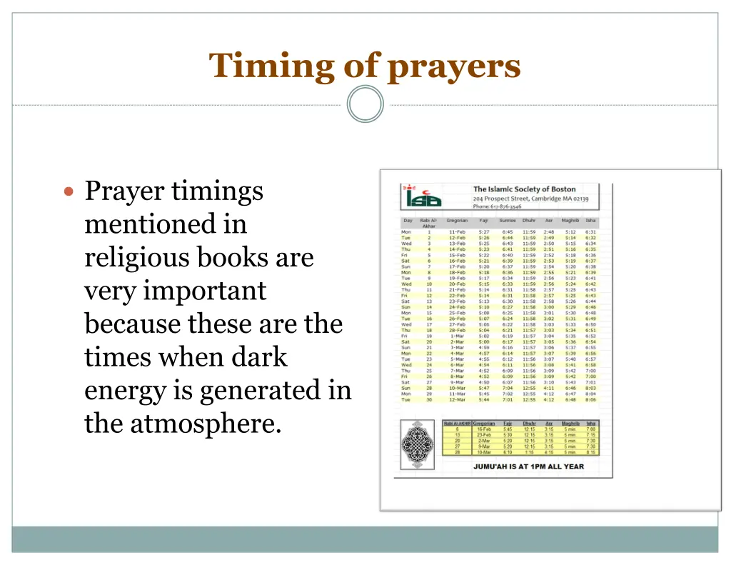 timing of prayers