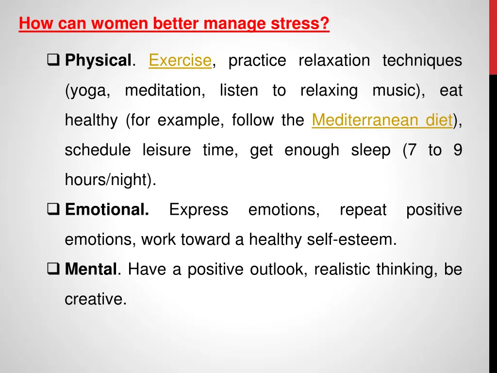 how can women better manage stress