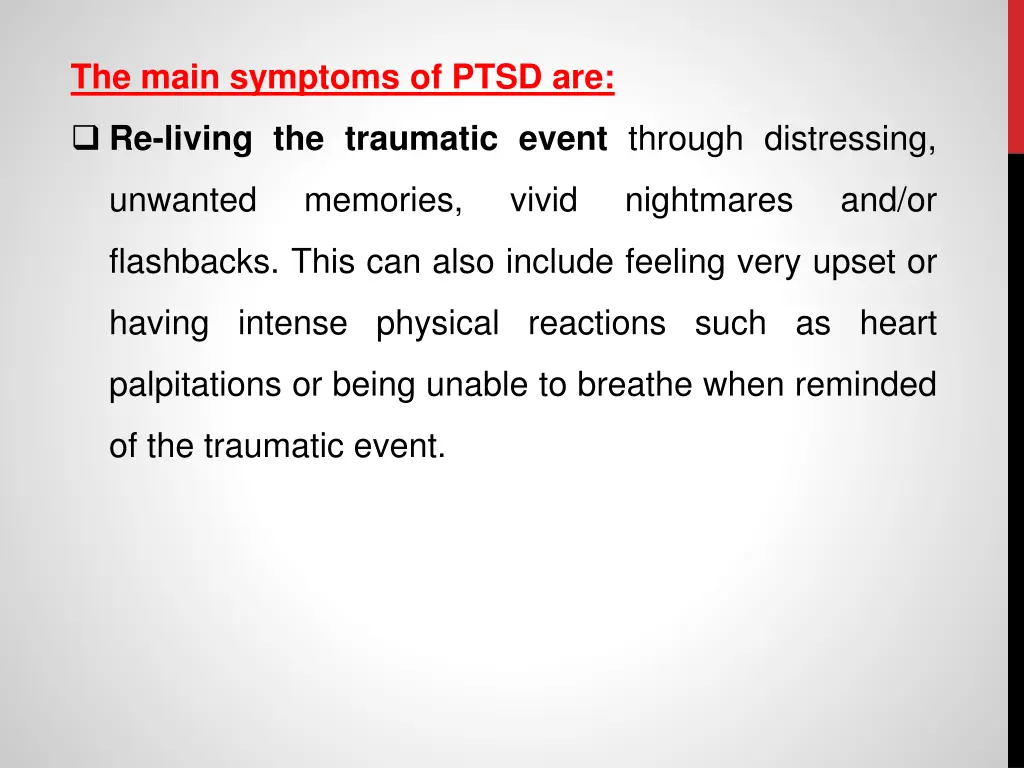 the main symptoms of ptsd are