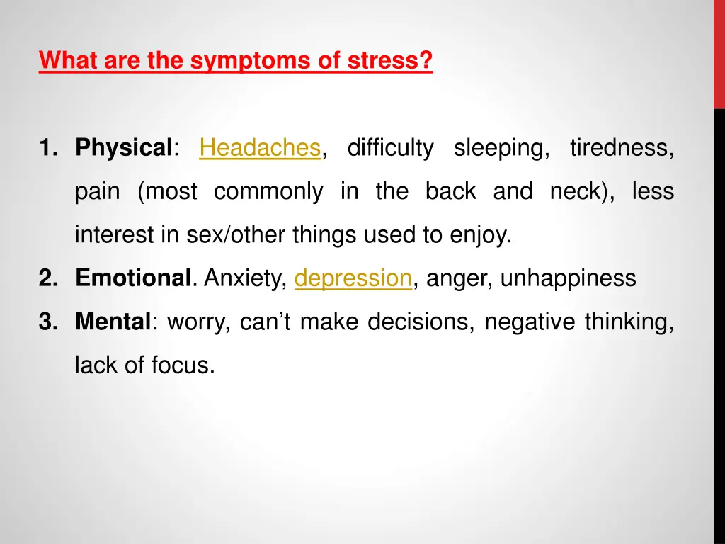 what are the symptoms of stress