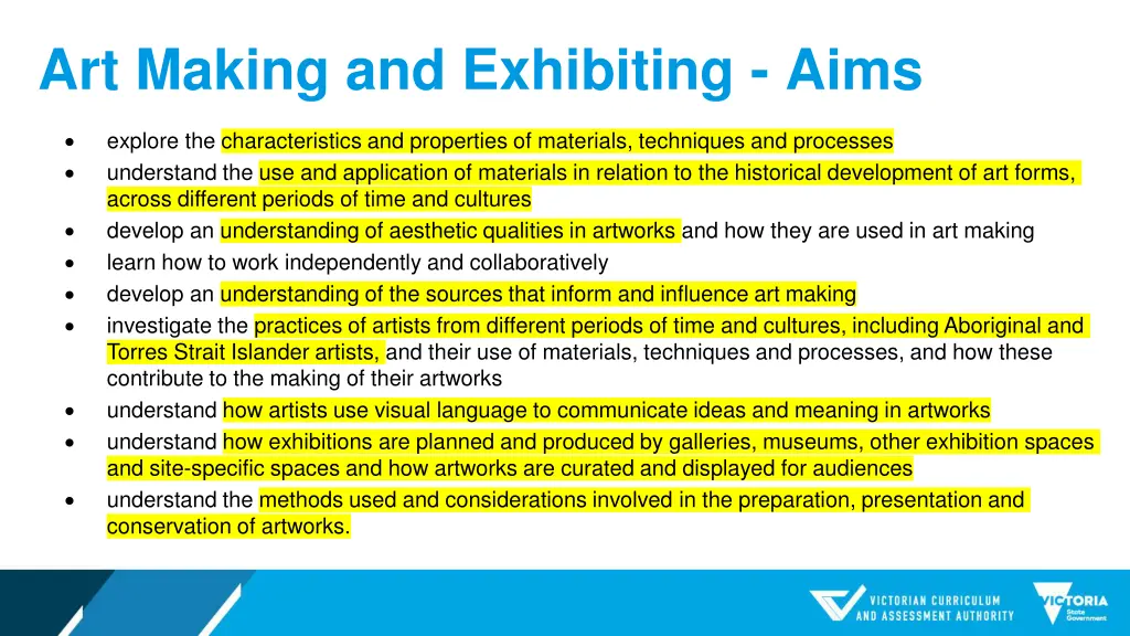 art making and exhibiting aims