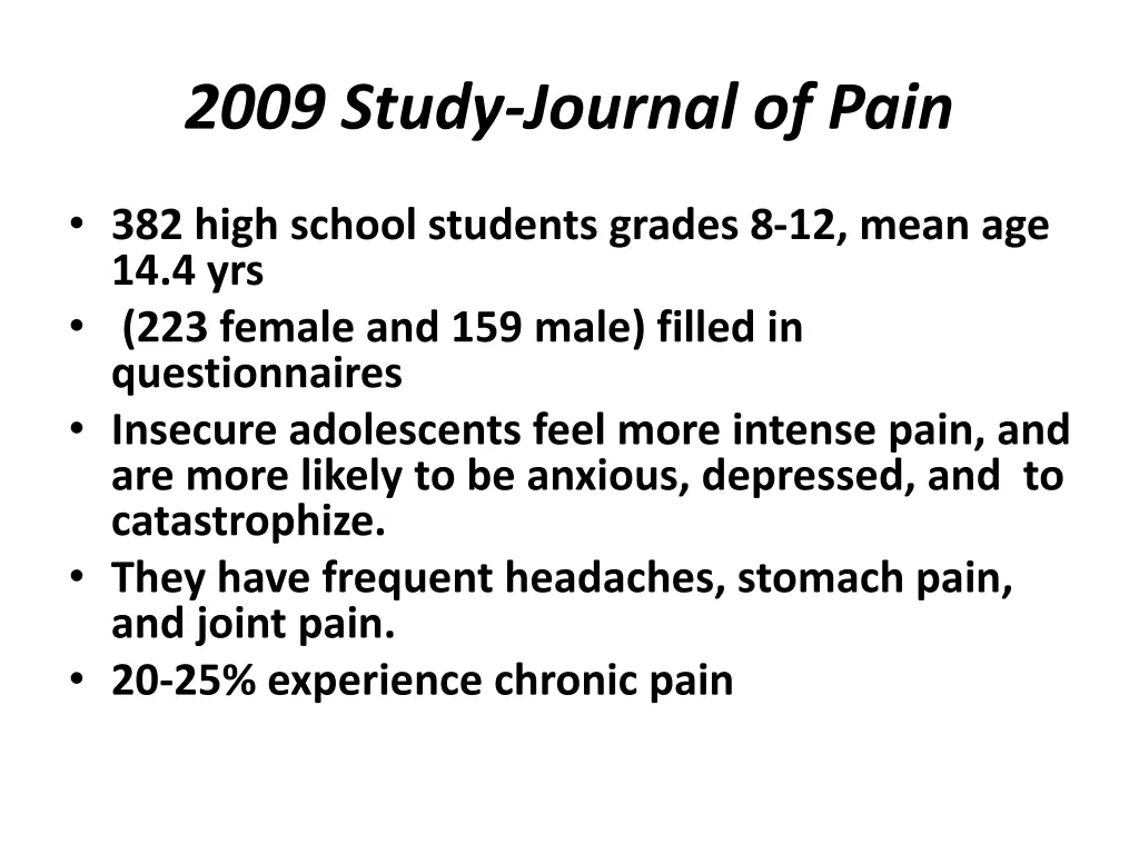 2009 study journal of pain