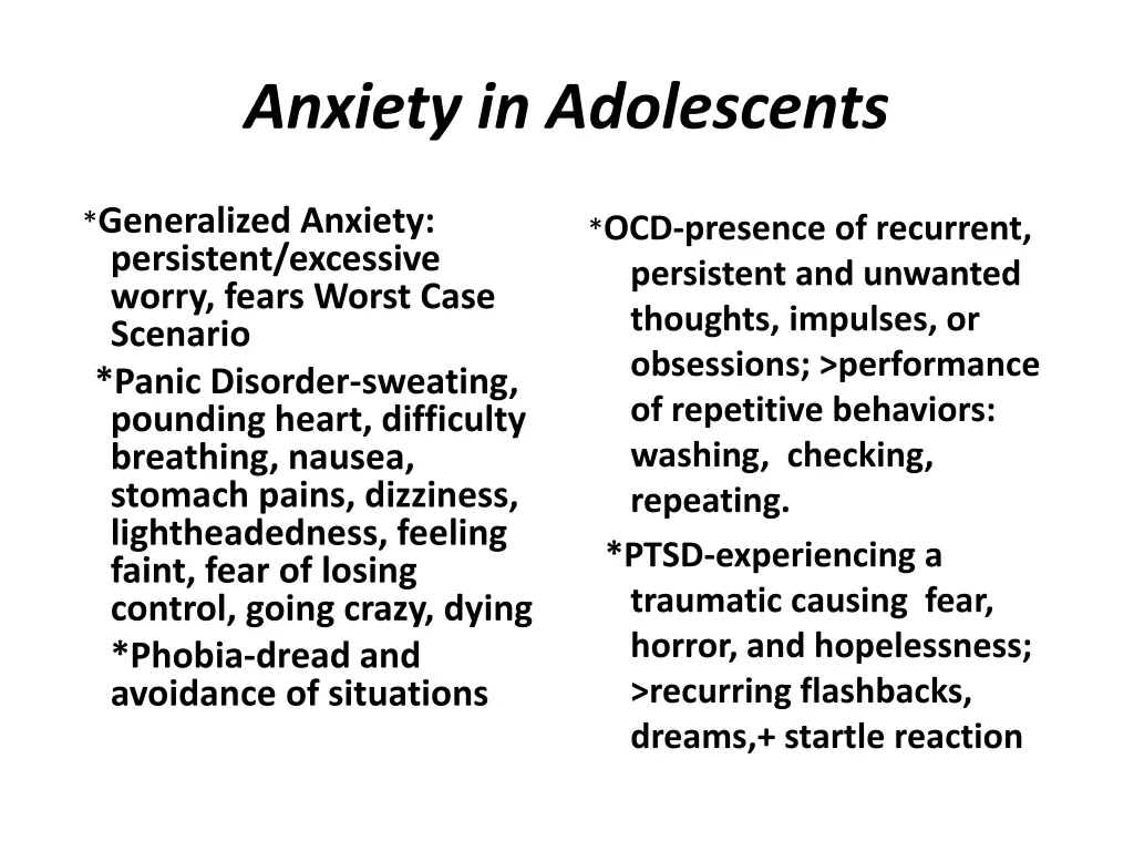 anxiety in adolescents