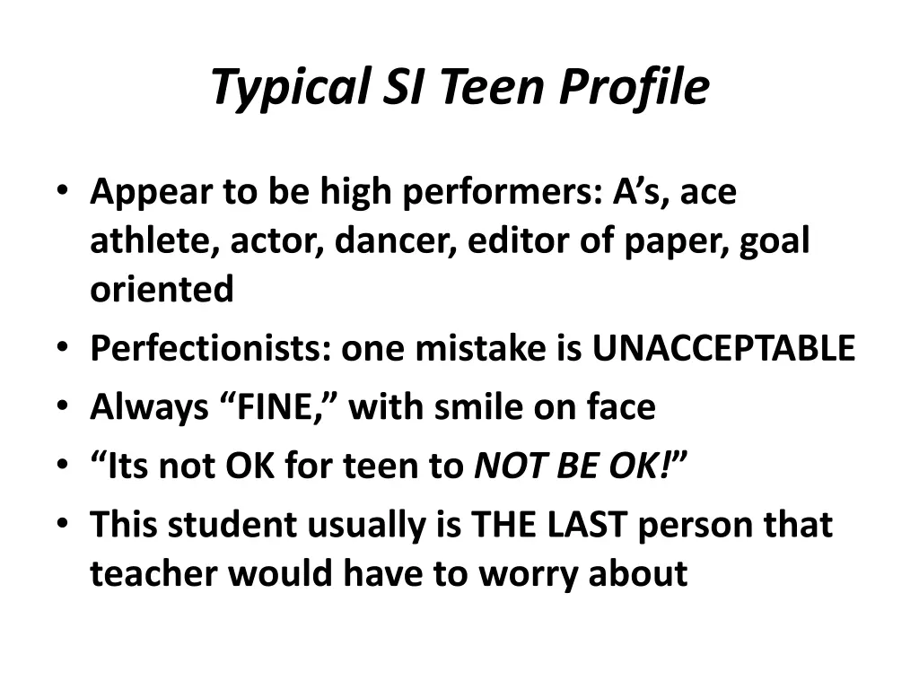 typical si teen profile