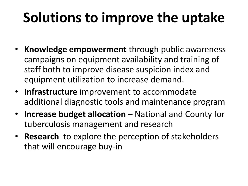 solutions to improve the uptake