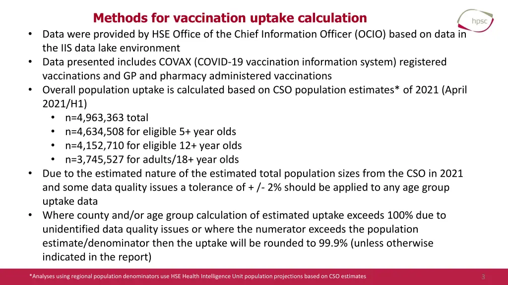 methods for vaccination uptake calculation data