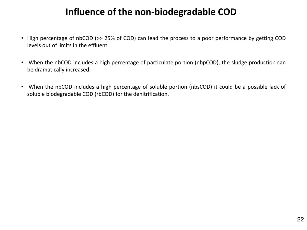 influence of the non biodegradable cod