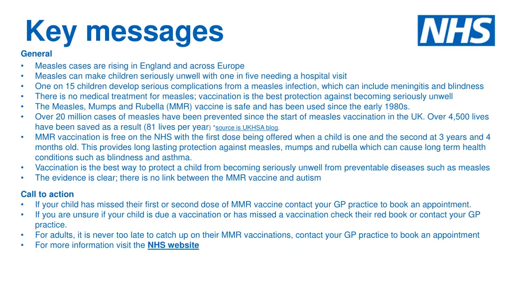 key messages general measles cases are rising