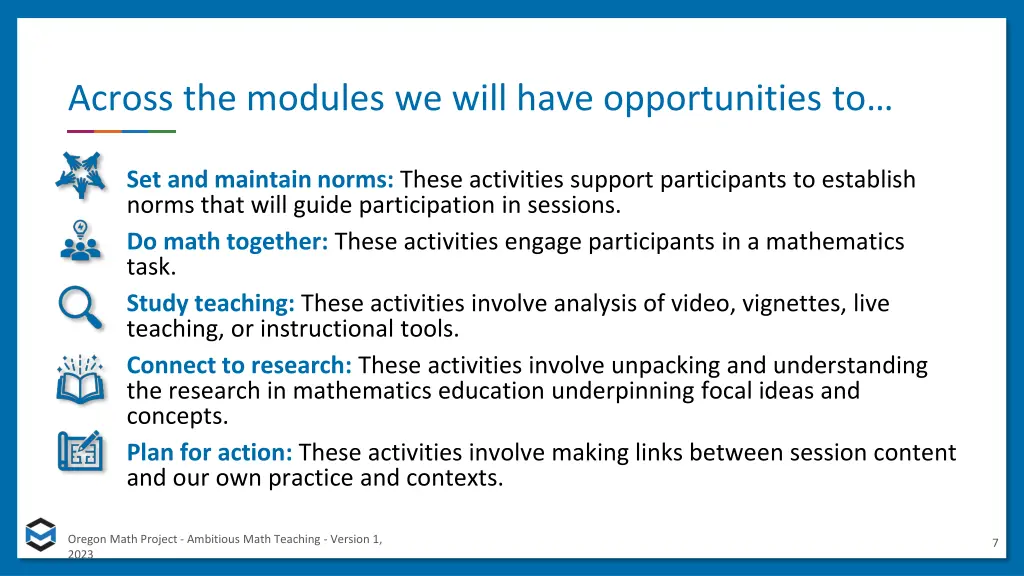 across the modules we will have opportunities to