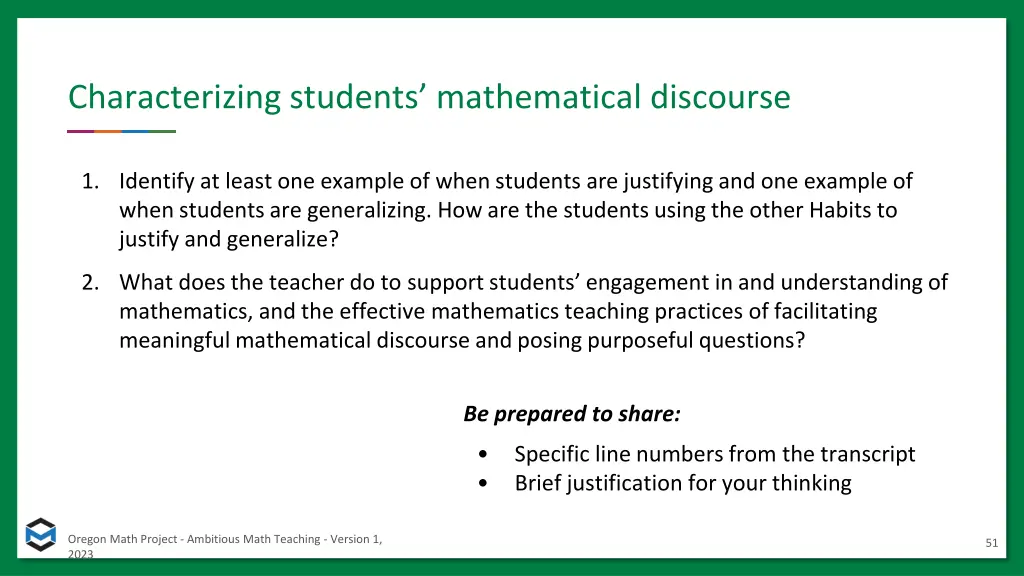 characterizing students mathematical discourse