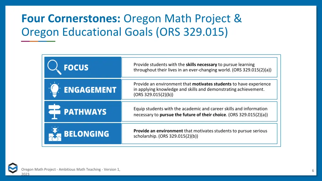 four cornerstones oregon math project oregon