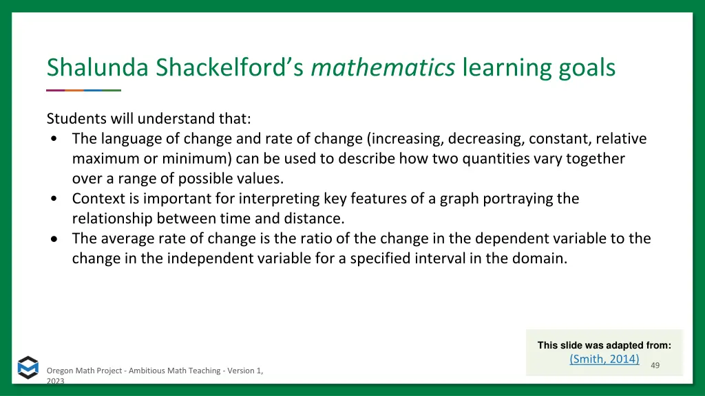 shalunda shackelford s mathematics learning goals