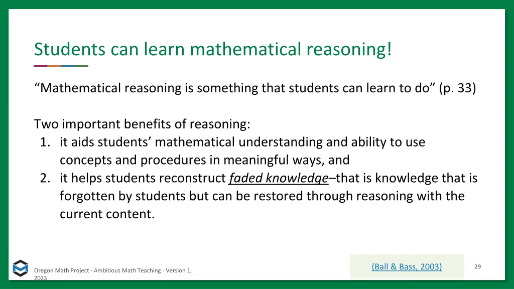 students can learn mathematical reasoning