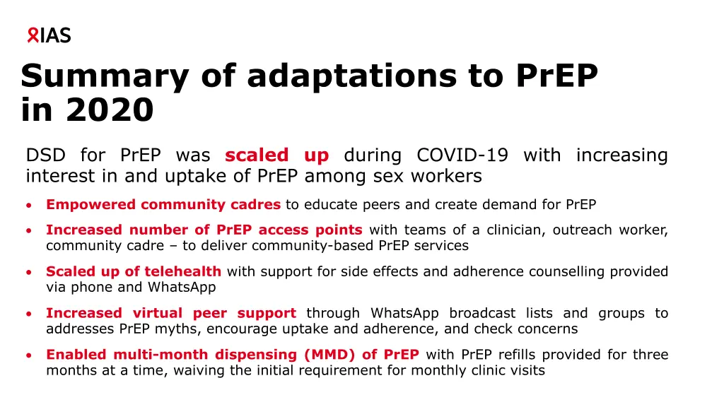 summary of adaptations to prep in 2020