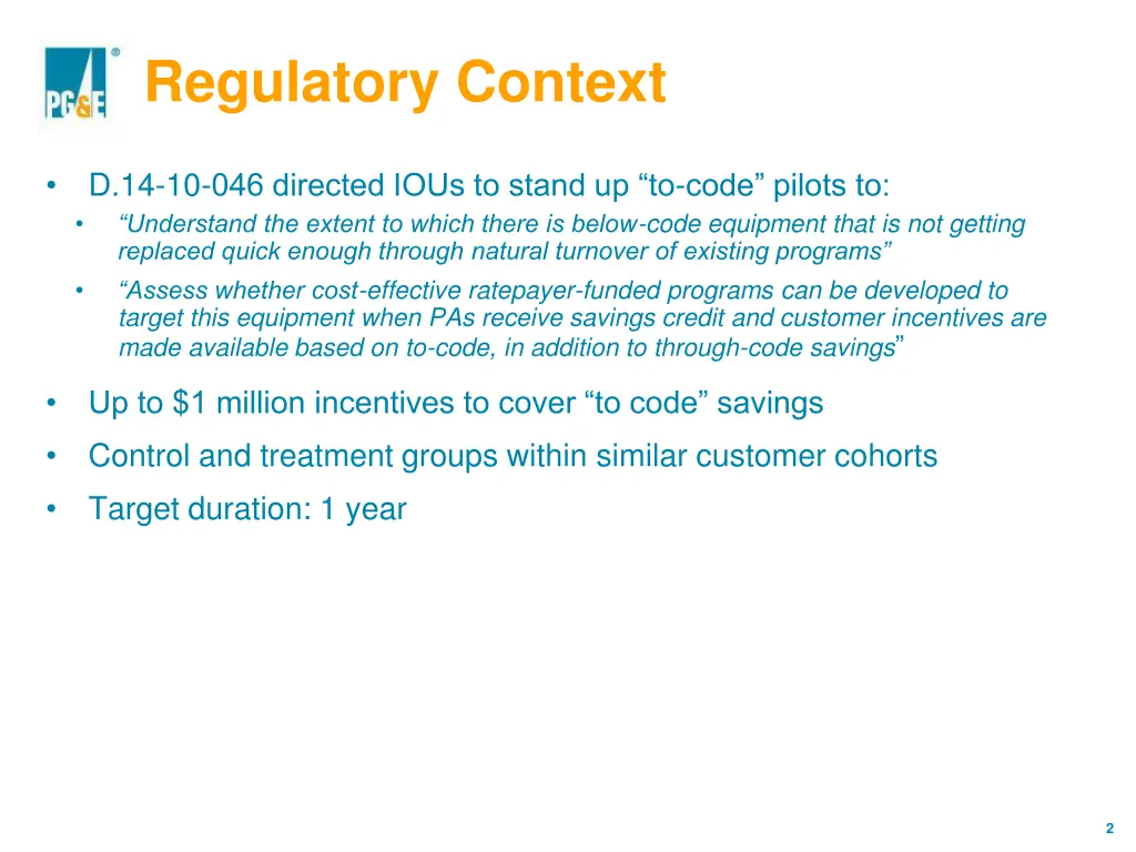 about pg e regulatory context