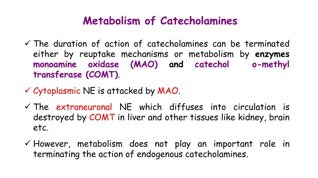 metabolism of catecholamines