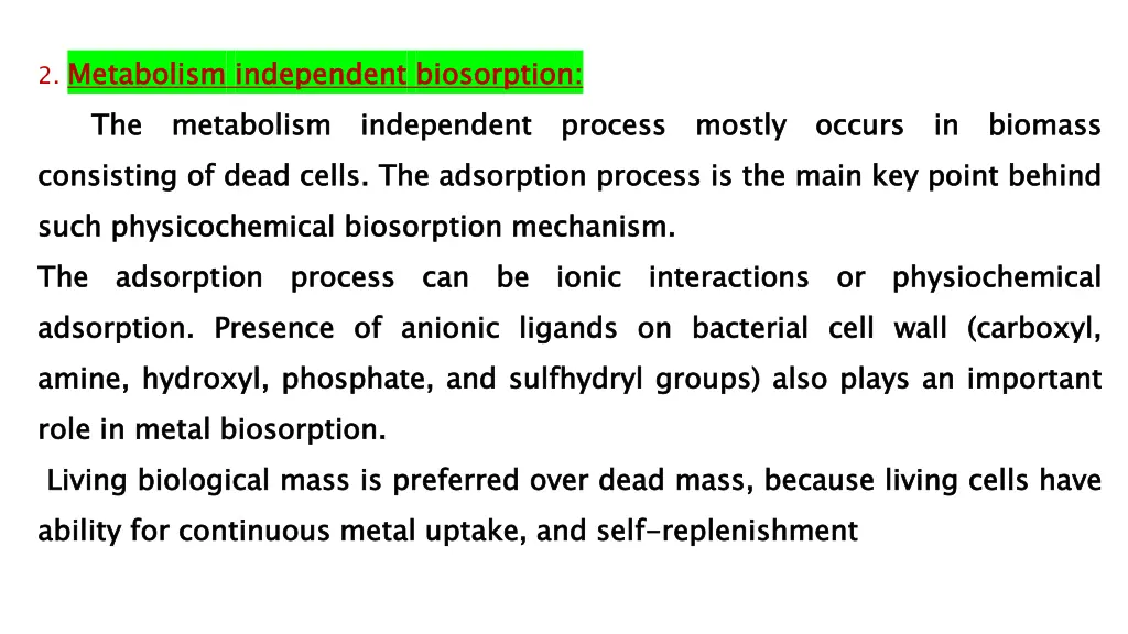 2 metabolism the consisting such the adsorption