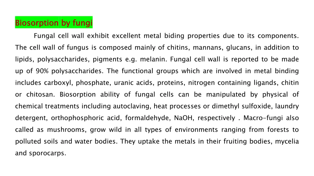 biosorption fungal cell wall exhibit excellent