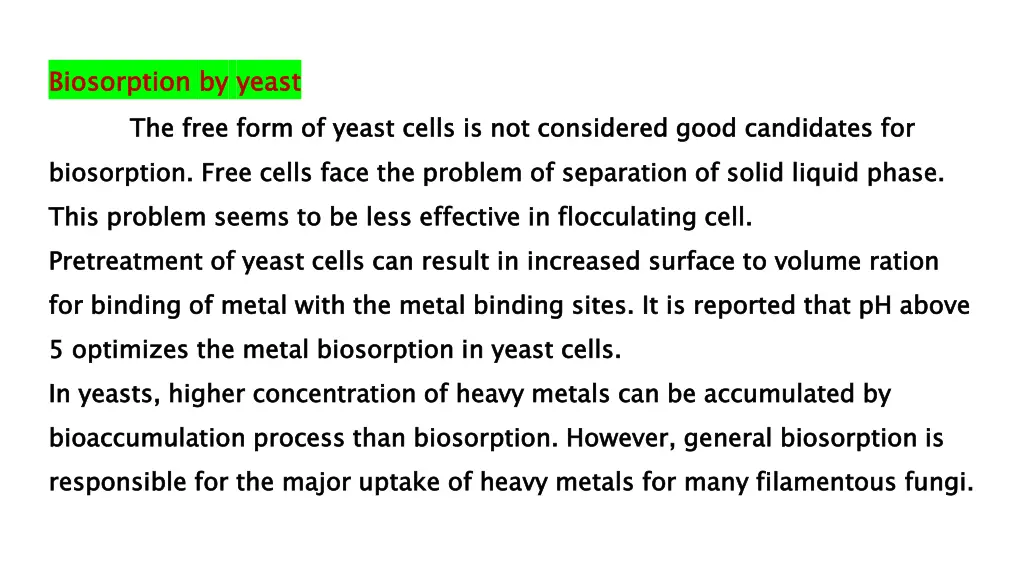 biosorption the free form of yeast cells