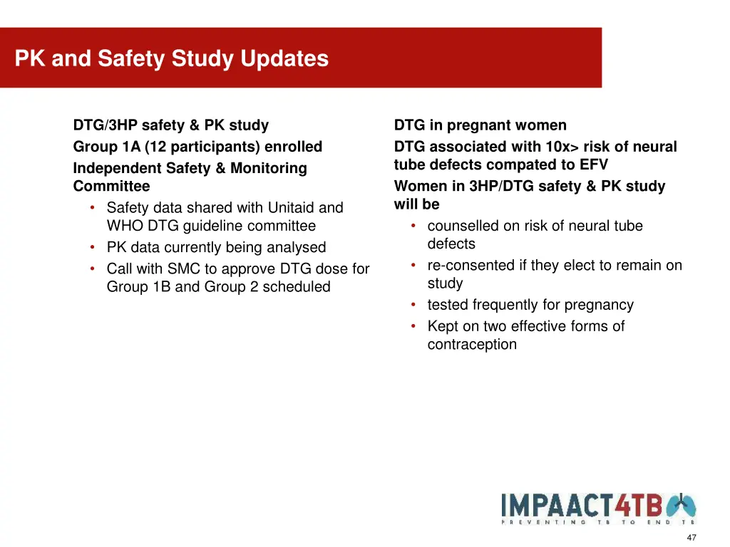 pk and safety study updates